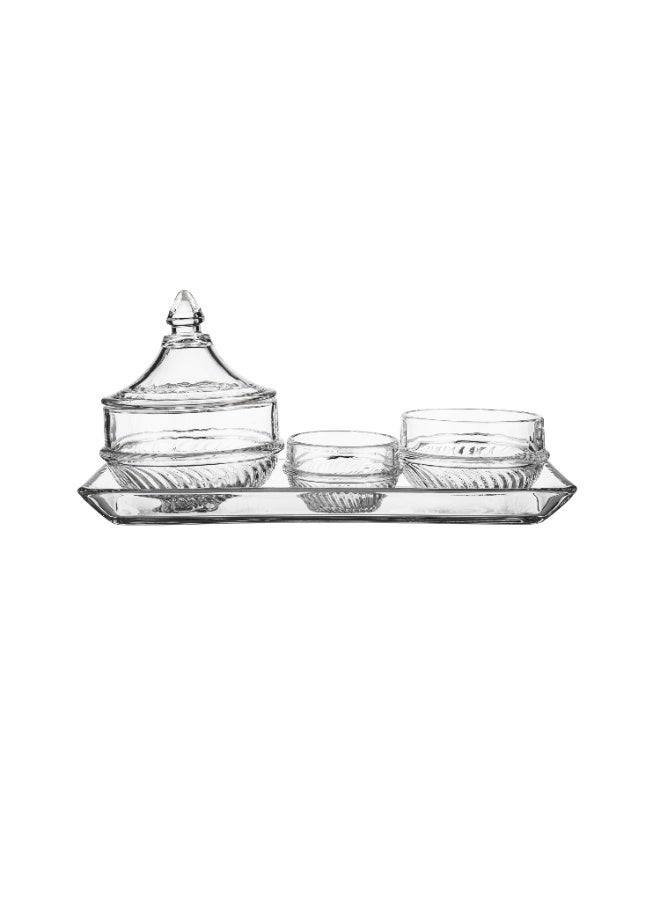 Elegant ✨ Luxurious Clear Glass Serving Set (4 Pieces) 🍬🥜  Lided Bowl + 2 Serving Bowls + Rectangular Plate | Perfect for Dates, Sweets, and Nuts - Image 3